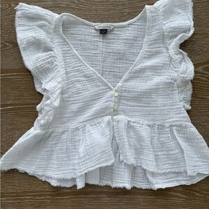 American Eagle Outfitters White Ruffle Blouse